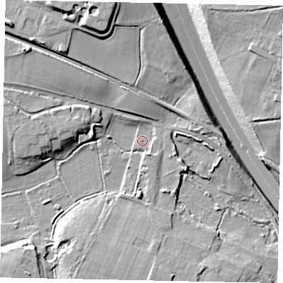 Shaded relief map of the ground around KT160AT, computed from Environment Agency LiDAR. The ground here sits at about 20 m above sea level and falls 21 m across the surrounding 800 m. Surface water reaching this point runs off ground lying to the south-south-west, 7.0 m higher.