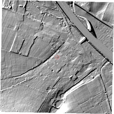 Shaded relief map of the ground around KT160BH, computed from Environment Agency LiDAR. The ground here sits at about 22 m above sea level and falls 18 m across the surrounding 800 m. Surface water reaching this point runs off ground lying to the south, 1.4 m higher.