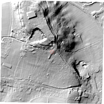 Shaded relief map of the ground around KT169NW, computed from Environment Agency LiDAR. The ground here sits at about 50 m above sea level and falls 56 m across the surrounding 800 m. Surface water reaching this point runs off ground lying to the north-north-west, 11.3 m higher.