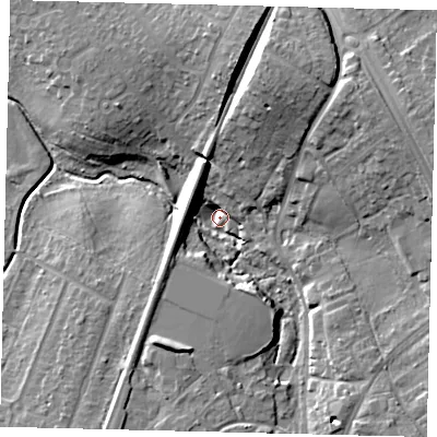 Shaded relief map of the ground around KT172DQ, computed from Environment Agency LiDAR. The ground here sits at about 26 m above sea level and falls 18 m across the surrounding 800 m. Surface water reaching this point runs off ground lying to the north-north-east, 16.7 m higher.