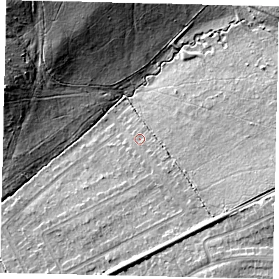 Shaded relief map of the ground around KT211PZ, computed from Environment Agency LiDAR. The ground here sits at about 52 m above sea level and falls 22 m across the surrounding 800 m. Surface water reaching this point runs off ground lying to the east-south-east, 8.3 m higher.