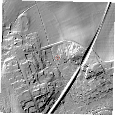 Shaded relief map of the ground around KT220PN, computed from Environment Agency LiDAR. The ground here sits at about 31 m above sea level and falls 30 m across the surrounding 800 m. Surface water reaching this point runs off ground lying to the south-west, 20.8 m higher.
