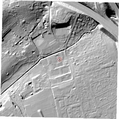 Shaded relief map of the ground around KT227NA, computed from Environment Agency LiDAR. The ground here sits at about 37 m above sea level and falls 24 m across the surrounding 800 m. Surface water reaching this point runs off ground lying to the south-east, 1.9 m higher.