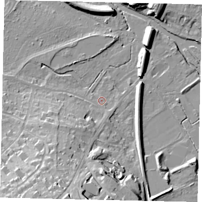 Shaded relief map of the ground around KT229AW, computed from Environment Agency LiDAR. The ground here sits at about 32 m above sea level and falls 37 m across the surrounding 800 m. Surface water reaching this point runs off ground lying to the south-south-west, 31.2 m higher.