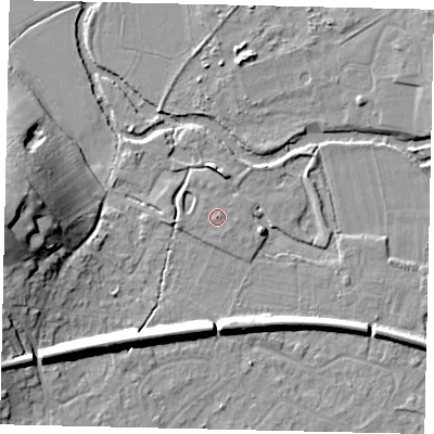 Shaded relief map of the ground around KT229FF, computed from Environment Agency LiDAR. The ground here sits at about 31 m above sea level and falls 21 m across the surrounding 800 m. Surface water reaching this point runs off ground lying to the south-east, 0.6 m higher.