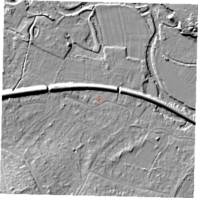 Shaded relief map of the ground around KT229LJ, computed from Environment Agency LiDAR. The ground here sits at about 31 m above sea level and falls 14 m across the surrounding 800 m. Surface water reaching this point runs off ground lying to the south-south-west, 8.5 m higher.