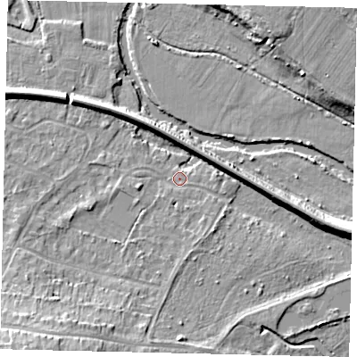 Shaded relief map of the ground around KT229LP, computed from Environment Agency LiDAR. The ground here sits at about 31 m above sea level and falls 13 m across the surrounding 800 m. Surface water reaching this point runs off ground lying to the south-west, 10.6 m higher.