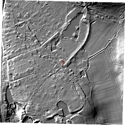 Shaded relief map of the ground around KT245AG, computed from Environment Agency LiDAR. The ground here sits at about 83 m above sea level and falls 27 m across the surrounding 800 m. Surface water reaching this point runs off ground lying to the south-south-west, 11.2 m higher.