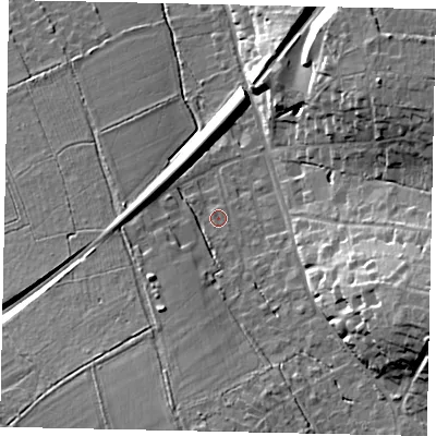 Shaded relief map of the ground around KT246QT, computed from Environment Agency LiDAR. The ground here sits at about 62 m above sea level and falls 22 m across the surrounding 800 m. Surface water reaching this point runs off ground lying to the east-south-east, 15.7 m higher.