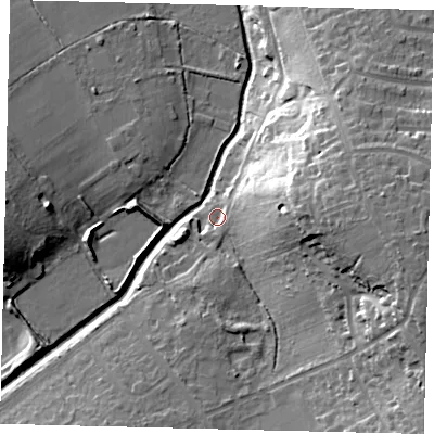 Shaded relief map of the ground around KT47PZ, computed from Environment Agency LiDAR. The ground here sits at about 18 m above sea level and falls 29 m across the surrounding 800 m. Surface water reaching this point runs off ground lying to the east-south-east, 25.9 m higher.