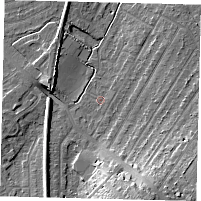 Shaded relief map of the ground around KT48AG, computed from Environment Agency LiDAR. The ground here sits at about 21 m above sea level and falls 20 m across the surrounding 800 m. Surface water reaching this point runs off ground lying to the south-south-east, 0.9 m higher.