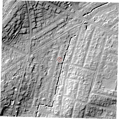 Shaded relief map of the ground around KT67UN, computed from Environment Agency LiDAR. The ground here sits at about 25 m above sea level and falls 13 m across the surrounding 800 m. Surface water reaching this point runs off ground lying to the west-south-west, 11.1 m higher.