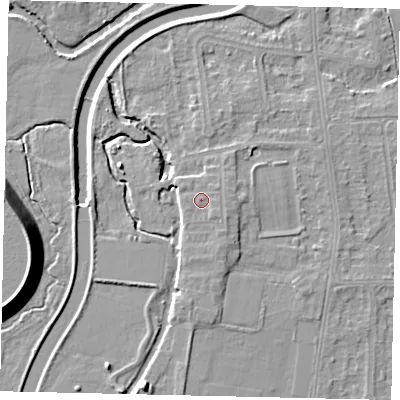 Shaded relief map of the ground around KT80AL, computed from Environment Agency LiDAR. The ground here sits at about 11 m above sea level and falls 13 m across the surrounding 800 m. Surface water reaching this point runs off ground lying to the east-south-east, 0.9 m higher.