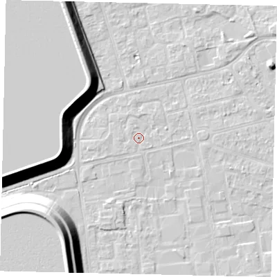 Shaded relief map of the ground around KT82ER, computed from Environment Agency LiDAR. The ground here sits at about 11 m above sea level and falls 17 m across the surrounding 800 m. Surface water reaching this point runs off ground lying to the south-west, 0.7 m higher.