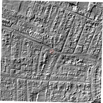 Shaded relief map of the ground around KT82HT, computed from Environment Agency LiDAR. The ground here sits at about 10 m above sea level and falls 5 m across the surrounding 800 m. Surface water reaching this point runs off ground lying to the north-west, 1.1 m higher.