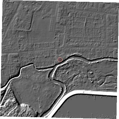 Shaded relief map of the ground around KT82LF, computed from Environment Agency LiDAR. The ground here sits at about 10 m above sea level and falls 11 m across the surrounding 800 m. Surface water reaching this point runs off ground lying to the south-west, 10.6 m higher.