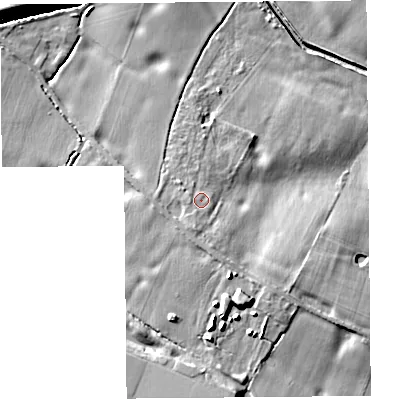 Shaded relief map of the ground around L263UA, computed from Environment Agency LiDAR. The ground here sits at about 11 m above sea level and falls 15 m across the surrounding 800 m. Surface water reaching this point runs off ground lying to the south-south-west, 0.8 m higher.