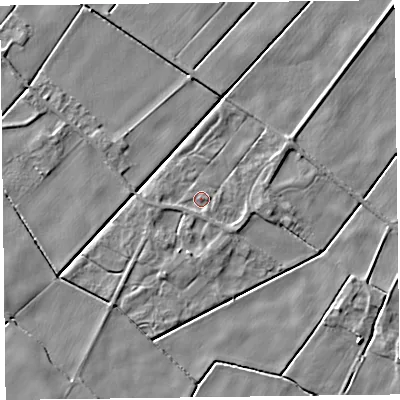 Shaded relief map of the ground around L375AE, computed from Environment Agency LiDAR. The ground here sits at about 3 m above sea level and falls 4 m across the surrounding 800 m. Surface water reaching this point runs off ground lying to the south-south-west, 1.1 m higher.
