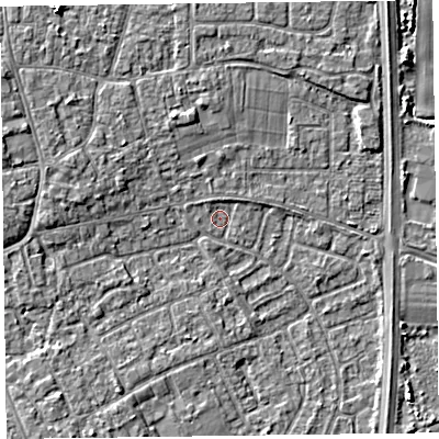 Shaded relief map of the ground around L378BJ, computed from Environment Agency LiDAR. The ground here sits at about 5 m above sea level and falls 5 m across the surrounding 800 m. Surface water reaching this point runs off ground lying to the north-west, 0.9 m higher.