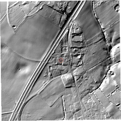 Shaded relief map of the ground around L396SA, computed from Environment Agency LiDAR. The ground here sits at about 31 m above sea level and falls 31 m across the surrounding 800 m. Surface water reaching this point runs off ground lying to the north-east, 4.1 m higher.