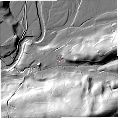 Shaded relief map of the ground around LA105SW, computed from Environment Agency LiDAR. The ground here sits at about 119 m above sea level and falls 93 m across the surrounding 800 m. Surface water reaching this point runs off ground lying to the east, 8.6 m higher.
