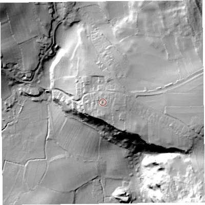 Shaded relief map of the ground around LA117PZ, computed from Environment Agency LiDAR. The ground here sits at about 51 m above sea level and falls 69 m across the surrounding 800 m. Surface water reaching this point runs off ground lying to the east-north-east, 5.2 m higher.