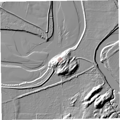 Shaded relief map of the ground around LA128PQ, computed from Environment Agency LiDAR. The ground here sits at about 11 m above sea level and falls 15 m across the surrounding 800 m. Surface water reaching this point runs off ground lying to the south-west, 3.0 m higher.