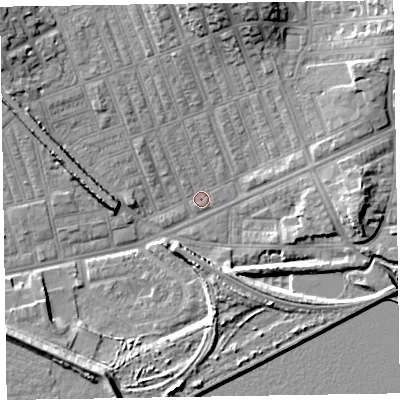 Shaded relief map of the ground around LA139RE, computed from Environment Agency LiDAR. The ground here sits at about 4 m above sea level and falls 11 m across the surrounding 800 m. Surface water reaching this point runs off ground lying to the north-north-east, 10.0 m higher.