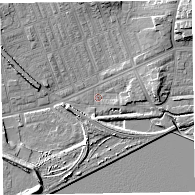 Shaded relief map of the ground around LA139TL, computed from Environment Agency LiDAR. The ground here sits at about 4 m above sea level and falls 14 m across the surrounding 800 m. Surface water reaching this point runs off ground lying to the east, 8.0 m higher.