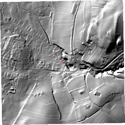 Shaded relief map of the ground around LA167EQ, computed from Environment Agency LiDAR. The ground here sits at about 39 m above sea level and falls 113 m across the surrounding 800 m. Surface water reaching this point runs off ground lying to the north-east, 88.8 m higher.