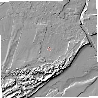 Shaded relief map of the ground around LA184GY, computed from Environment Agency LiDAR. The ground here sits at about 6 m above sea level and falls 15 m across the surrounding 800 m. Surface water reaching this point runs off ground lying to the south-south-west, 6.0 m higher.