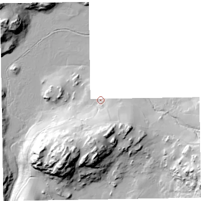 Shaded relief map of the ground around LA206EE, computed from Environment Agency LiDAR. The ground here sits at about 154 m above sea level and falls 64 m across the surrounding 800 m. Surface water reaching this point runs off ground lying to the south-south-east, 29.5 m higher.