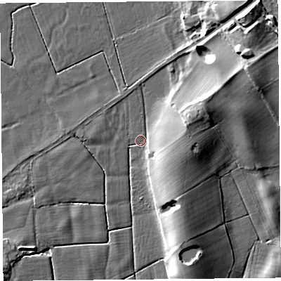 Shaded relief map of the ground around LA20EQ, computed from Environment Agency LiDAR. The ground here sits at about 5 m above sea level and falls 17 m across the surrounding 800 m. Surface water reaching this point runs off ground lying to the north-east, 16.4 m higher.