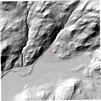 Shaded relief map of the ground around LA229NQ, computed from Environment Agency LiDAR. The ground here sits at about 52 m above sea level and falls 166 m across the surrounding 800 m. Surface water reaching this point runs off ground lying to the north-east, 158.6 m higher.