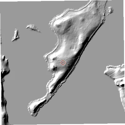 Shaded relief map of the ground around LA231BG, computed from Environment Agency LiDAR. The ground here sits at about 46 m above sea level and falls 11 m across the surrounding 800 m. The ground contributing surface water to this point lies to the west.