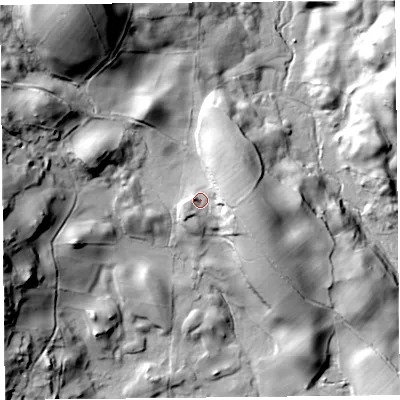 Shaded relief map of the ground around LA231JR, computed from Environment Agency LiDAR. The ground here sits at about 160 m above sea level and falls 63 m across the surrounding 800 m. Surface water reaching this point runs off ground lying to the east, 8.9 m higher.