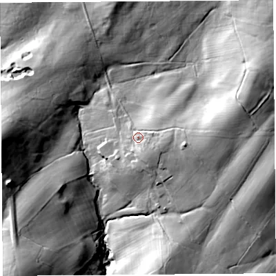 Shaded relief map of the ground around LA26PQ, computed from Environment Agency LiDAR. The ground here sits at about 145 m above sea level and falls 39 m across the surrounding 800 m. Surface water reaching this point runs off ground lying to the east, 8.1 m higher.