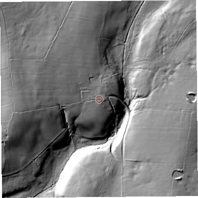 Shaded relief map of the ground around LA29DN, computed from Environment Agency LiDAR. The ground here sits at about 147 m above sea level and falls 41 m across the surrounding 800 m. Surface water reaching this point runs off ground lying to the north-north-east, 1.2 m higher.