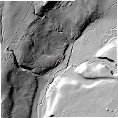 Shaded relief map of the ground around LA29EE, computed from Environment Agency LiDAR. The ground here sits at about 58 m above sea level and falls 81 m across the surrounding 800 m. Surface water reaching this point runs off ground lying to the north-west, 67.2 m higher.