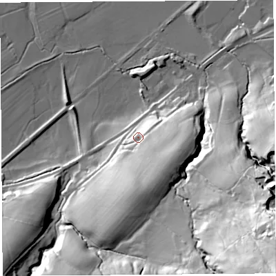 Shaded relief map of the ground around LA29JE, computed from Environment Agency LiDAR. The ground here sits at about 31 m above sea level and falls 79 m across the surrounding 800 m. Surface water reaching this point runs off ground lying to the south-east, 21.1 m higher.