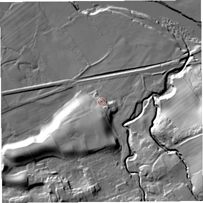 Shaded relief map of the ground around LA29JU, computed from Environment Agency LiDAR. The ground here sits at about 29 m above sea level and falls 39 m across the surrounding 800 m. Surface water reaching this point runs off ground lying to the south, 10.9 m higher.