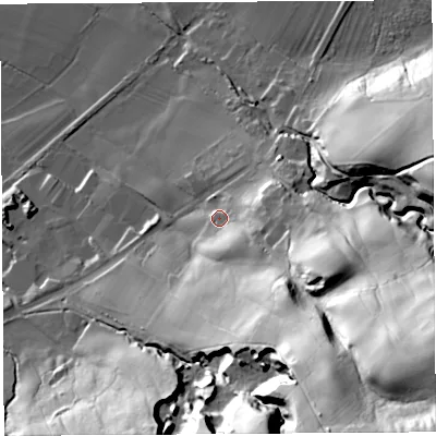 Shaded relief map of the ground around LA29LA, computed from Environment Agency LiDAR. The ground here sits at about 29 m above sea level and falls 86 m across the surrounding 800 m. Surface water reaching this point runs off ground lying to the south-east, 77.0 m higher.