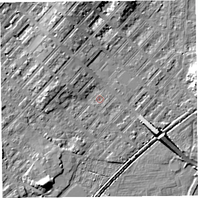 Shaded relief map of the ground around LA31AJ, computed from Environment Agency LiDAR. The ground here sits at about 5 m above sea level and falls 7 m across the surrounding 800 m. Surface water reaching this point runs off ground lying to the north-west, 3.8 m higher.