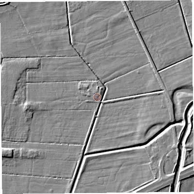 Shaded relief map of the ground around LA88EW, computed from Environment Agency LiDAR. The ground here sits at about 5 m above sea level and falls 5 m across the surrounding 800 m. Surface water reaching this point runs off ground lying to the east, 4.1 m higher.