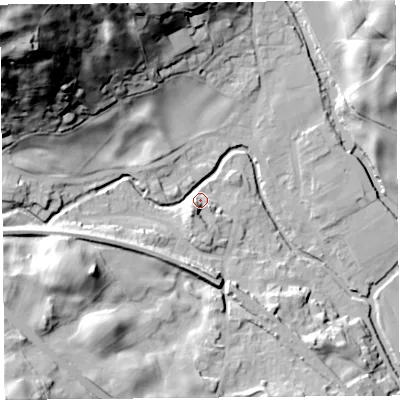 Shaded relief map of the ground around LA89NA, computed from Environment Agency LiDAR. The ground here sits at about 98 m above sea level and falls 79 m across the surrounding 800 m. Surface water reaching this point runs off ground lying to the north-west, 73.0 m higher.