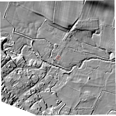 Shaded relief map of the ground around LD82LN, computed from Environment Agency LiDAR. The ground here sits at about 146 m above sea level and falls 340282346638528859811704183484516925440 m across the surrounding 800 m. Surface water reaching this point runs off ground lying to the south-west, 14.3 m higher.