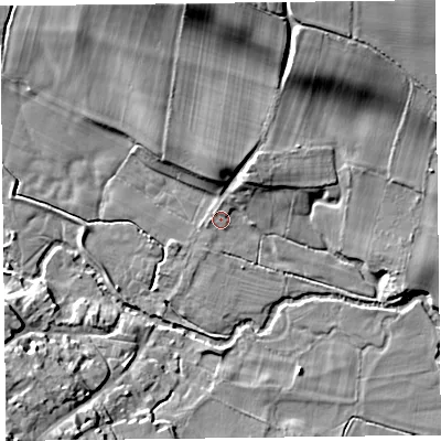Shaded relief map of the ground around LD82LW, computed from Environment Agency LiDAR. The ground here sits at about 146 m above sea level and falls 21 m across the surrounding 800 m. Surface water reaching this point runs off ground lying to the north-north-east, 1.8 m higher.