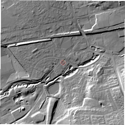 Shaded relief map of the ground around LE102LL, computed from Environment Agency LiDAR. The ground here sits at about 101 m above sea level and falls 24 m across the surrounding 800 m. Surface water reaching this point runs off ground lying to the north-north-east, 1.1 m higher.