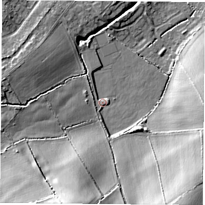 Shaded relief map of the ground around LE113TN, computed from Environment Agency LiDAR. The ground here sits at about 63 m above sea level and falls 28 m across the surrounding 800 m. Surface water reaching this point runs off ground lying to the south, 4.0 m higher.