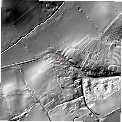 Shaded relief map of the ground around LE128HT, computed from Environment Agency LiDAR. The ground here sits at about 64 m above sea level and falls 38 m across the surrounding 800 m. Surface water reaching this point runs off ground lying to the south-east, 31.2 m higher.